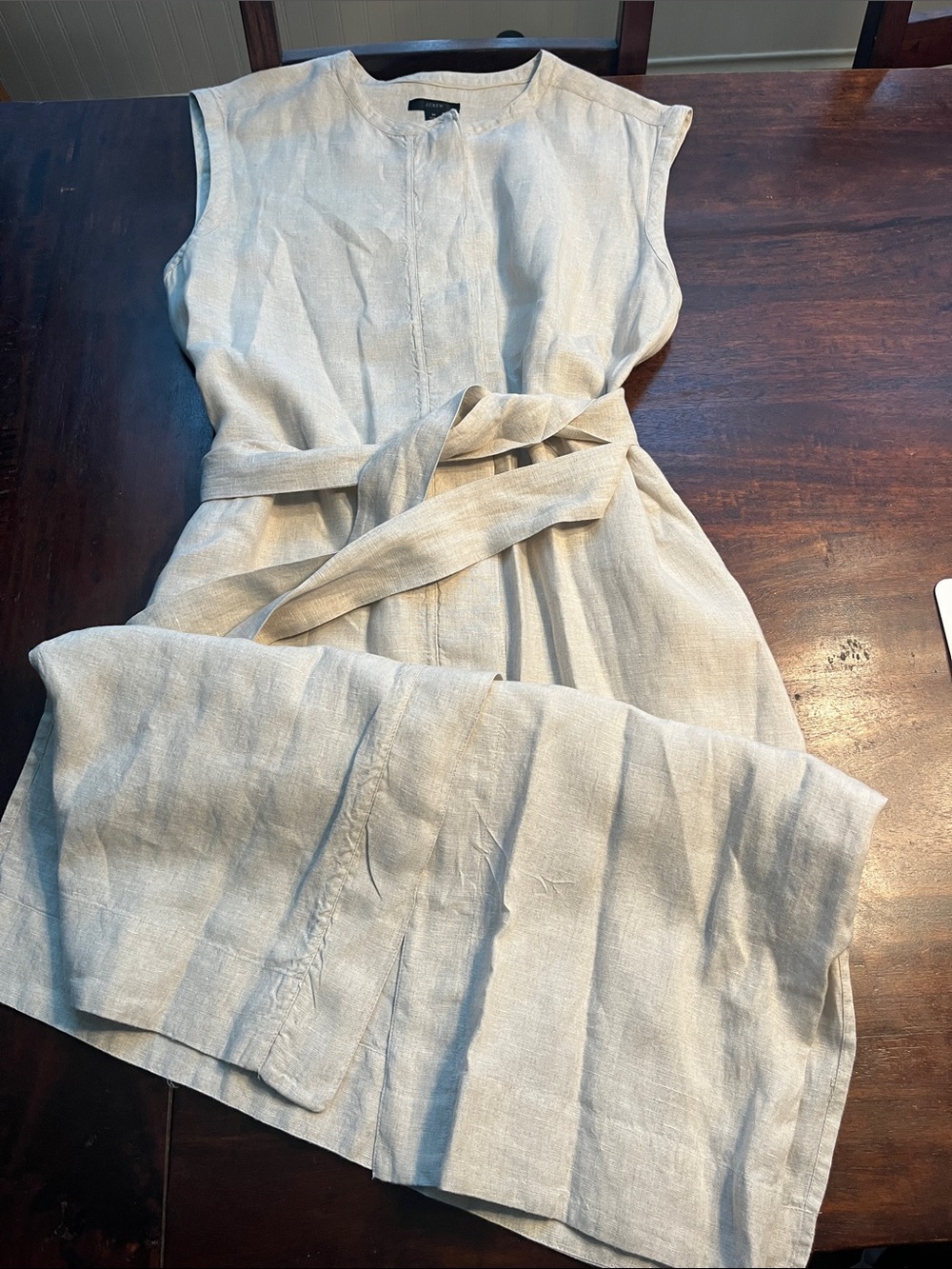 J. Crew Light Beige Sleeveless Linen Belted Midi Dress